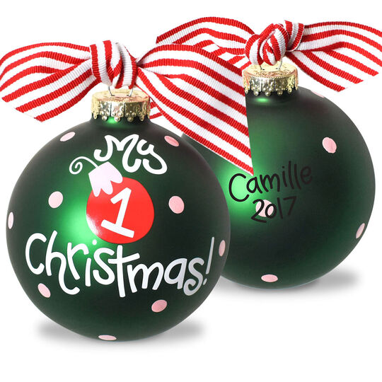 Girl My First Christmas Polka Dot Glass Ornament